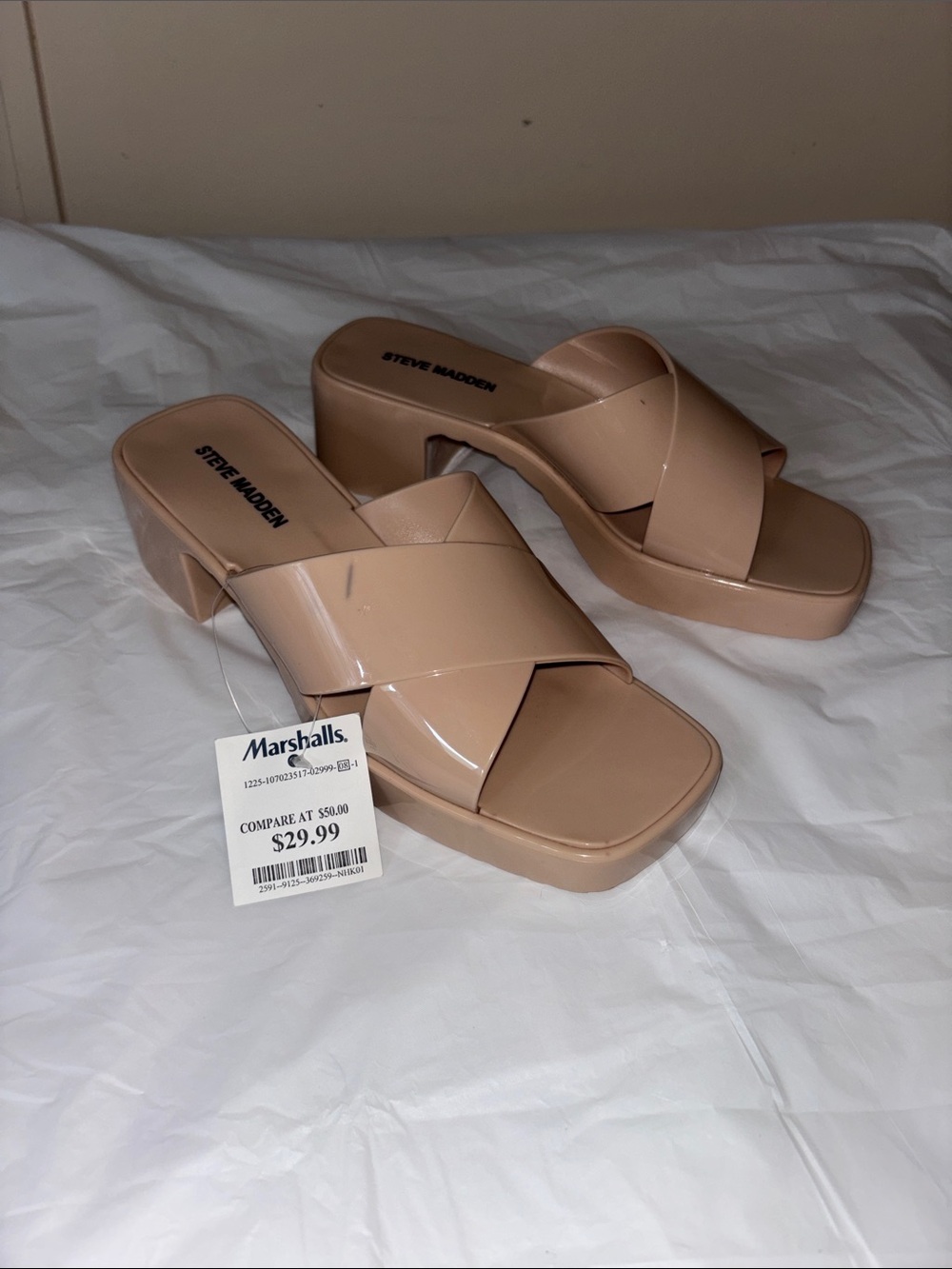Steve Madden Nude Platform Crisscross Slide Mules